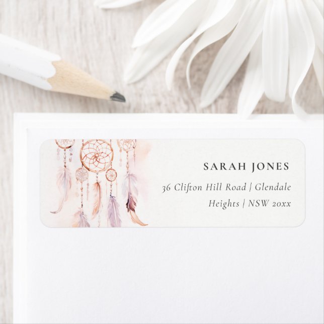 Chic Boho Feather Dreamcatcher Watercolor Address (Insitu)