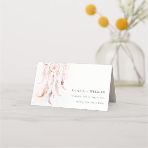 Chic Boho Feather Dreamcatcher Watercolor Wedding Place Card