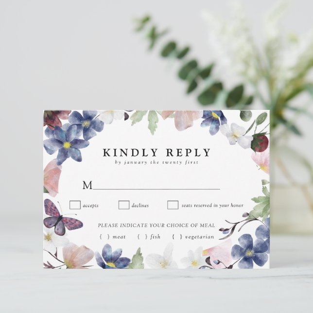 Chic Boho Fleur sauvage mariage carte RSVP (Debout devant)