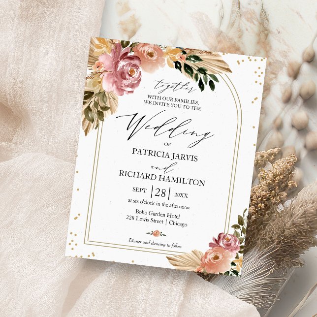 Chic Boho Floral Budget Wedding Invitations Flyer (Creator Uploaded)