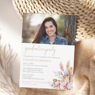 Chic Boho Floral Pampas Grass Graduation Invitation