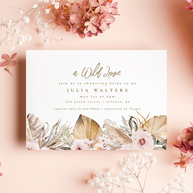 Chic Boho Floral Pampas Palm Gold Bridal Shower Invitation (Creator Uploaded)
