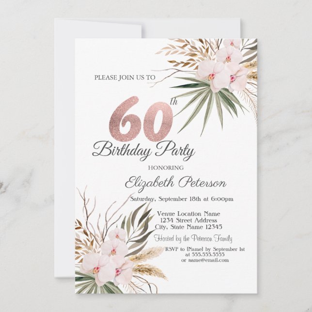 Chic Boho Flowers 60th Birthday Invitation (Front)
