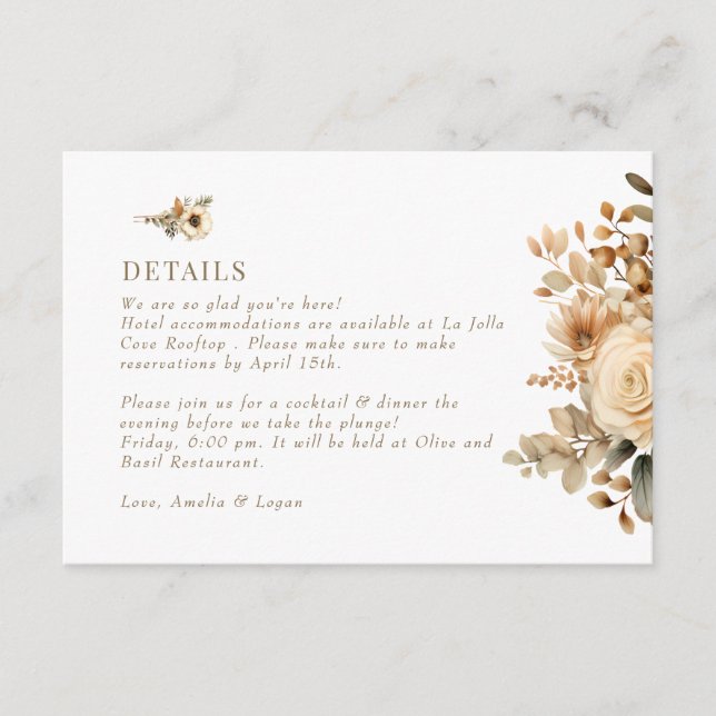 Chic Boho Flowers | Fall Flowers | Wedding Details Enclosure Card (Front)