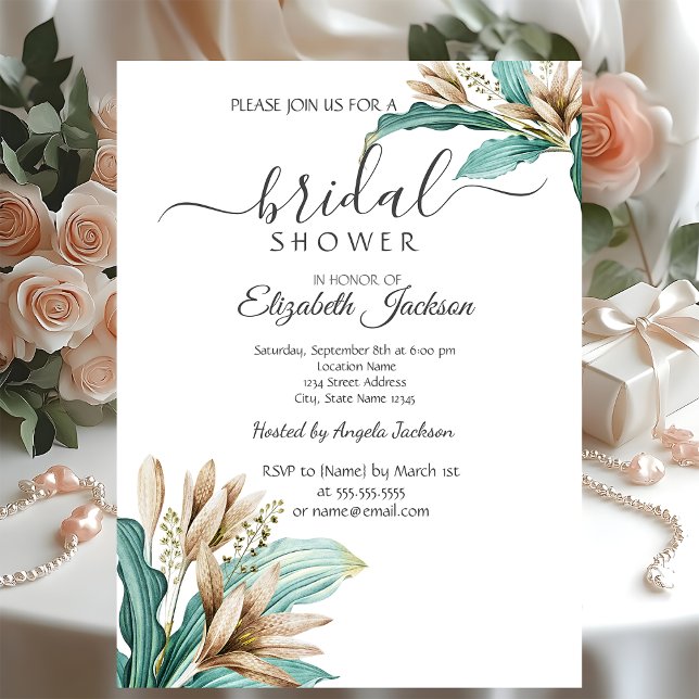 Chic Boho Flowers Leaves Bridal Shower  Invitation (Creator Uploaded)