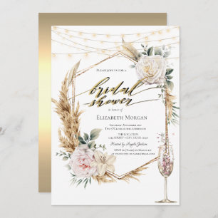 Chic Boho Flowers Rose Gold Bridal Shower Invitation