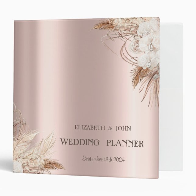 Chic Boho Flowers Rose Gold Wedding Binder (Front/Inside)