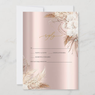 Chic Boho Flowers Rose Gold Wedding RSVP Invitation
