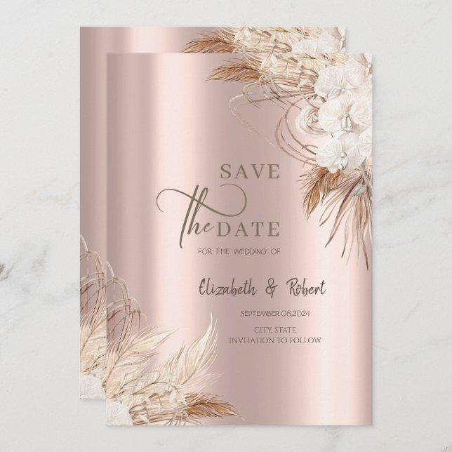 Chic Boho Flowers Rose Gold Wedding  Save The Date (Front/Back)