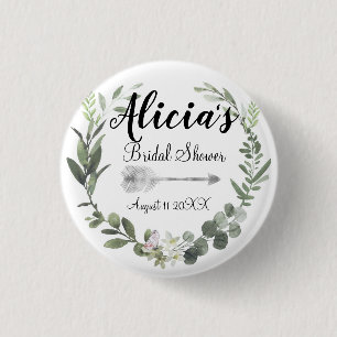 Chic Boho Foilage Bridal Shower      1 Inch Round Button