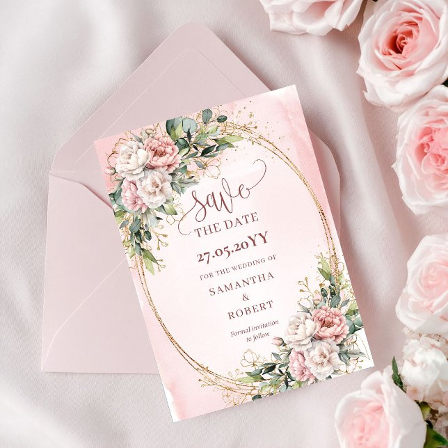 Chic Boho Light Pink Floral Save The Date (Chic Boho Light Pink Floral Save The Date)
