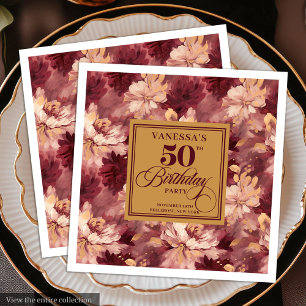 Chic Boho Marsala Blush Gold 50th Birthday Napkin