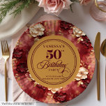 Chic Boho Marsala Blush Gold 50th Birthday  Paper Plate<br><div class="desc">✅ For matching items search 26-50 in my collections ✅ Make your milestone celebration unforgettable with our 50th Birthday Paper Plates collection, featuring watercolor florals in rich burgundy, marsala, maroon, deep red, and soft blush shades, accented with shimmering gold leaves. Perfect for women’s milestone birthdays, these plates combine boho-inspired elegance...</div>