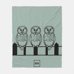 Chic boho minimalist owls on fence monogram fleece blanket