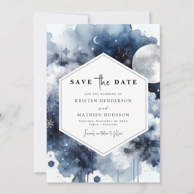 Chic Boho Moonlit Wedding Save The Date (Front)