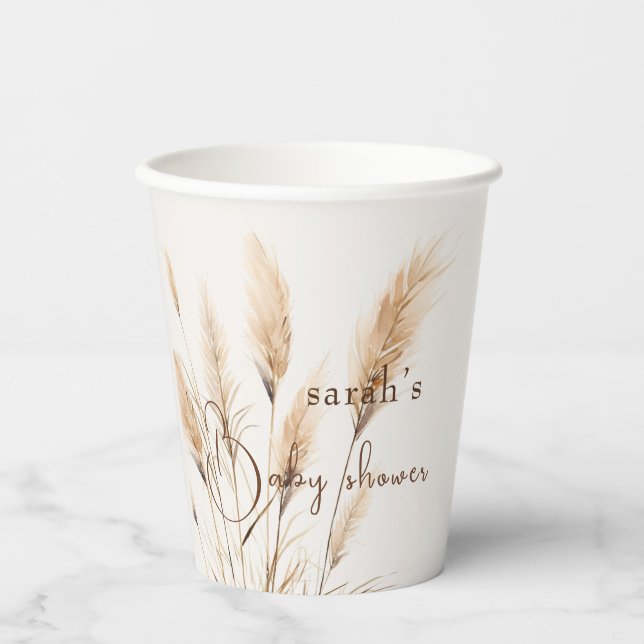  Chic boho Pampas grass Baby shower  Paper Cups (Front)
