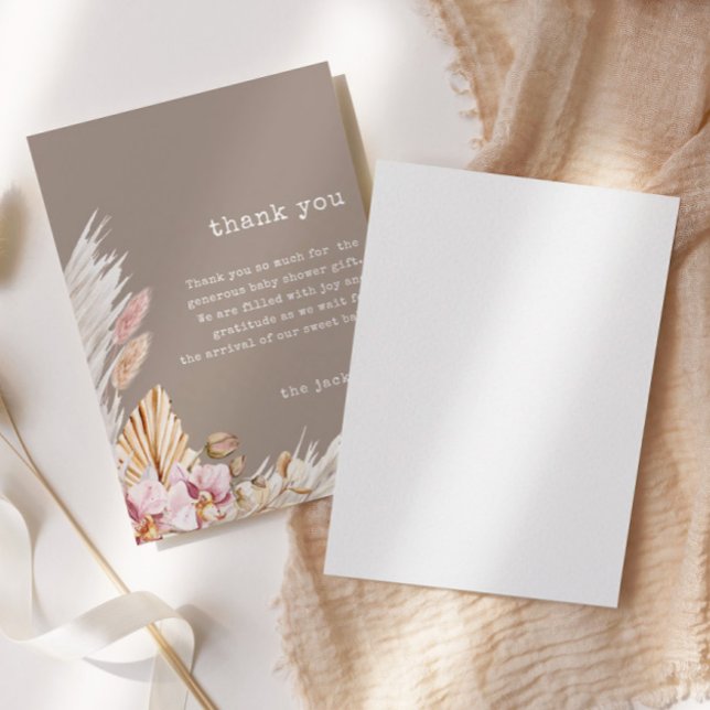 Chic Boho Pampas Grass Baby Shower Thank You Card (Creator Uploaded)