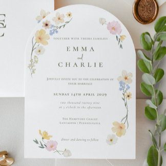 Chic Boho Pastel Wildflowers Spring Summer Wedding Invitation