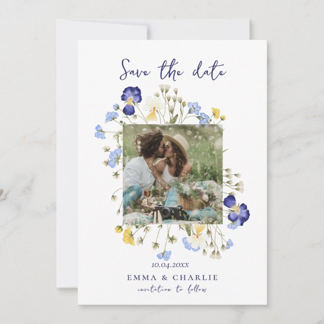 Chic boho Photo wildflowers Wedding Save The Date (Front)