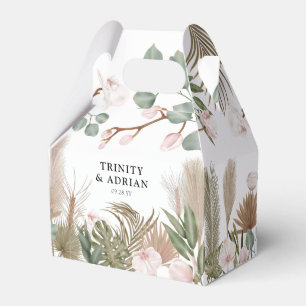 Chic Boho Pink Orchids & Dried Leaves Wedding Favor Box