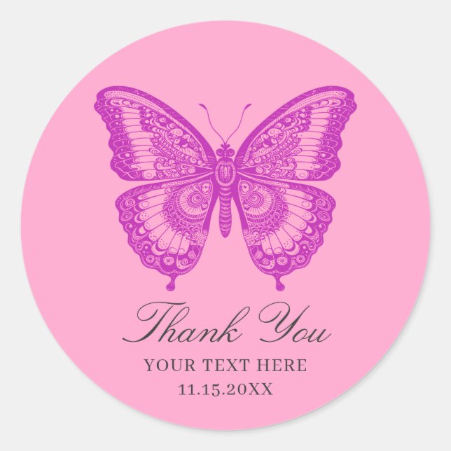 Chic Boho Pretty  Lavender Butterfly Thank You Classic Round Sticker (Front)