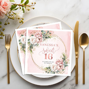 Chic Boho Rose Gold Greenery Sweet Sixteen Napkins