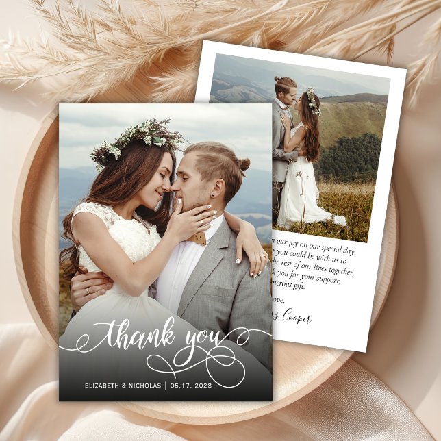 Chic Boho Script Mariage photo Carte de remercieme (Créateur téléchargé)