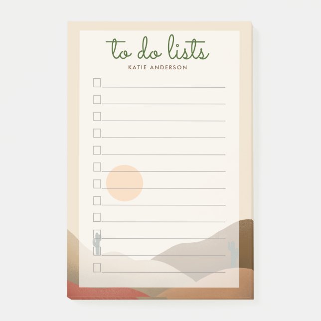 Chic Boho Terracotta Desert Cactus To do Lists Post-it Notes (Front)
