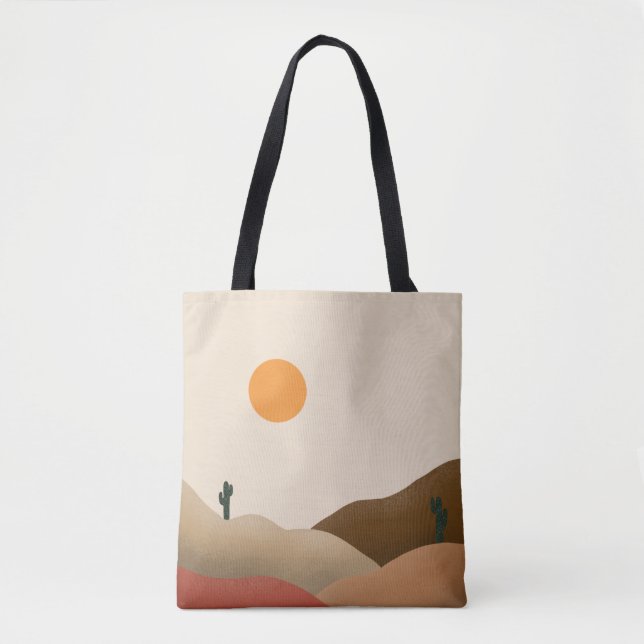Chic Boho Terracotta Desert Cactus Tote Bag (Front)