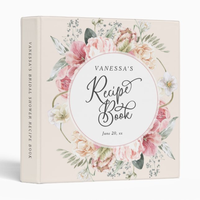 Chic boho watercolor floral personalized recipe binder (Front/Spine)