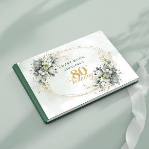 Chic Boho White Roses Eucalyptus 80th Sign In Book