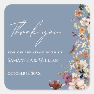 Chic Boho Wildflower Rustic Periwinkle Wedding Square Sticker