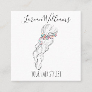 Chic boho wildflower Wedding Hair Stylist floral Square Business Card