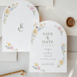 Chic Boho Wildflowers Wedding Save the Date Invitation