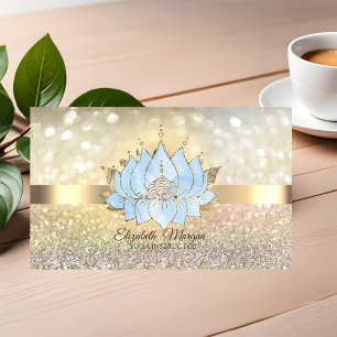 Chic Bokeh Gold,Blue Lotus  Yoga Instructor Business Card
