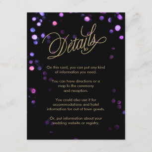 Chic Bokeh Lights Black & Gold Wedding Enclosure Card