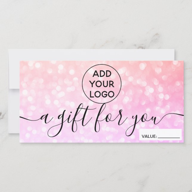 Chic bokeh pink glitter logo gift certificate (Front)