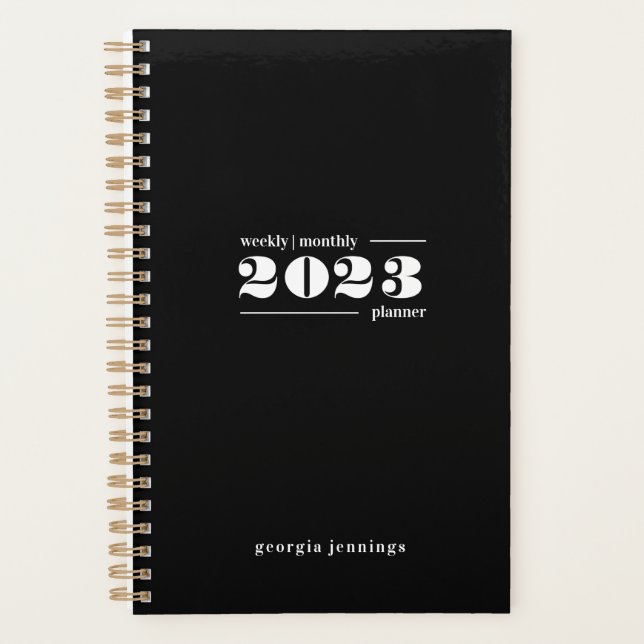 Chic Bold Black White Typography Weekly Monthly  Planner (Front)