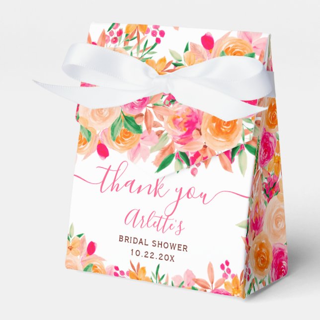 Chic Bold fall floral watercolor bridal shower Favor Box (Front Side)