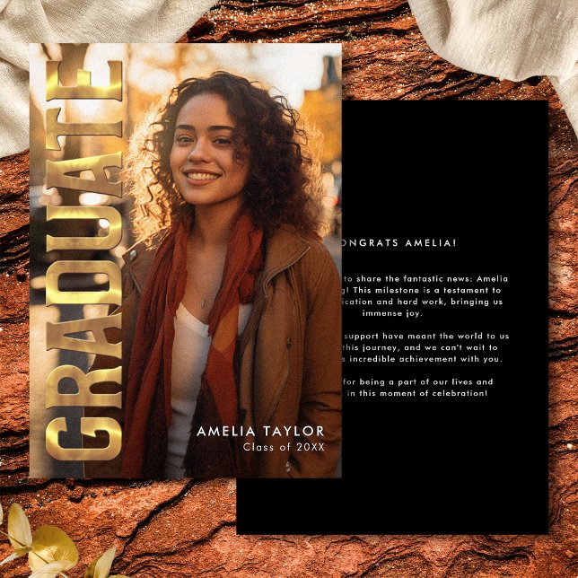 Chic Bold Gold Graduation Typography Photo Party Announcement (Creator Uploaded)