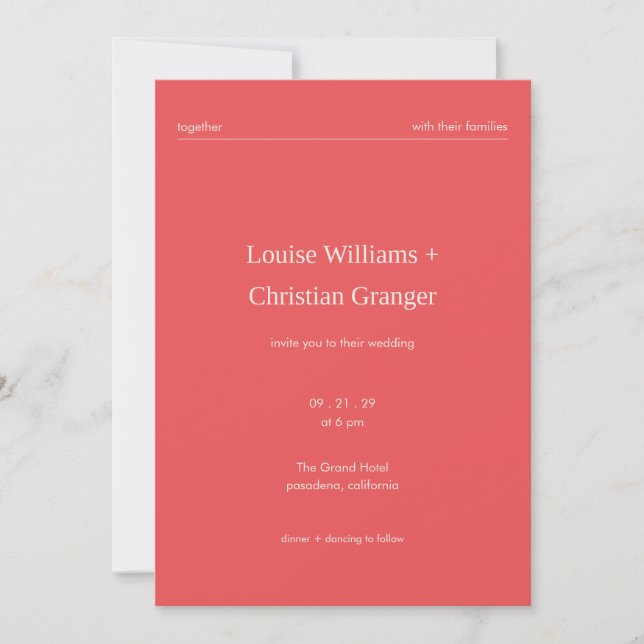Chic Bold Minimalist Editorial Red Wedding Invitation (Front)