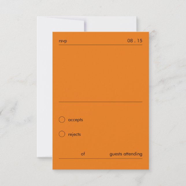 Chic Bold Minimalist Orange Wedding RSVP  Card (Front)