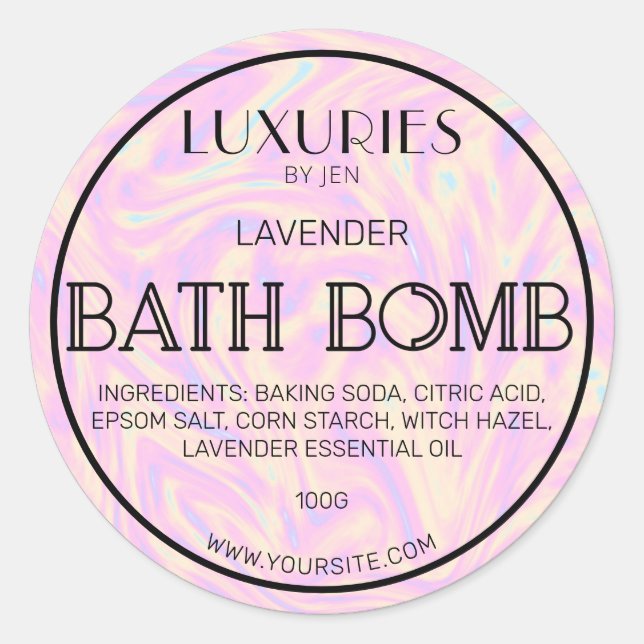 Chic Bold Modern Holographic Bath Bomb Spa Label (Front)