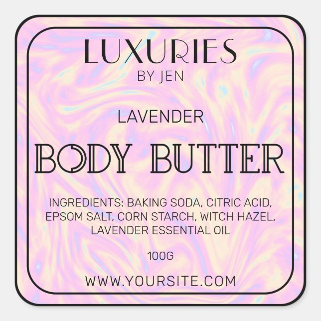 Chic Bold Modern Holographic Body Butter Spa Label (Front)