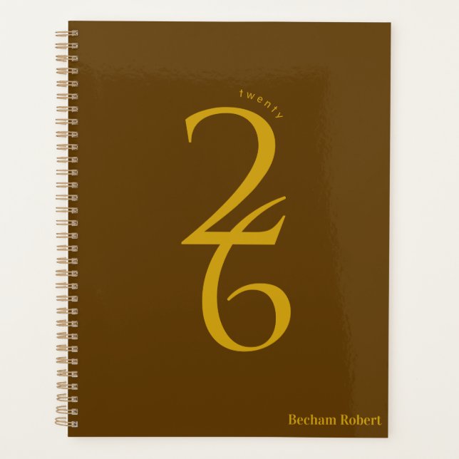 Chic Bold Number Brown Yearly Planner (Front)