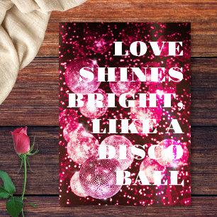Chic Bold Pink Glitter Retro Disco Balls Wedding Invitation