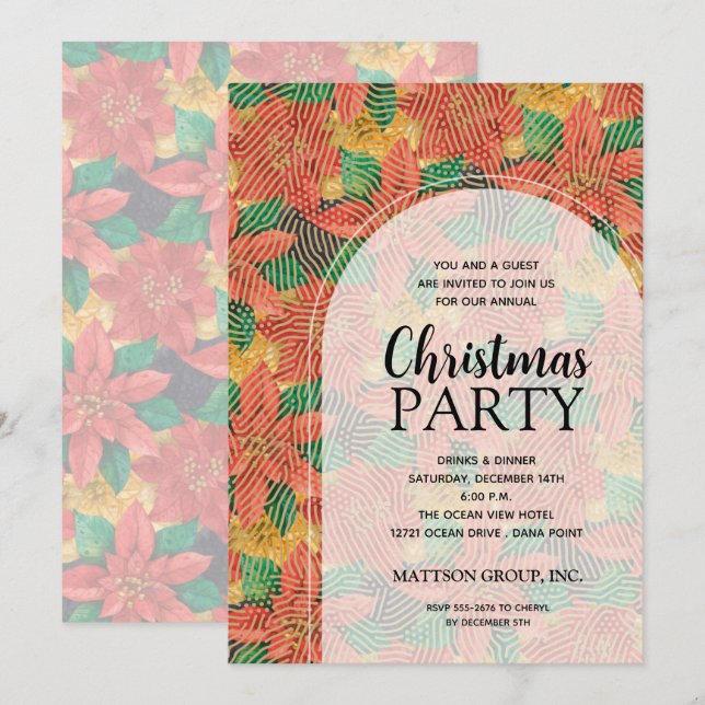 Chic Bold Poinsettias Christmas Party Invitations (Front/Back)