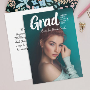 Chic Bold White Script School Grad Photo Portrait Announcement