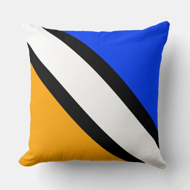 Chic Bold Yellow Blue Black White Diagonal Stripes Throw Pillow (Front)