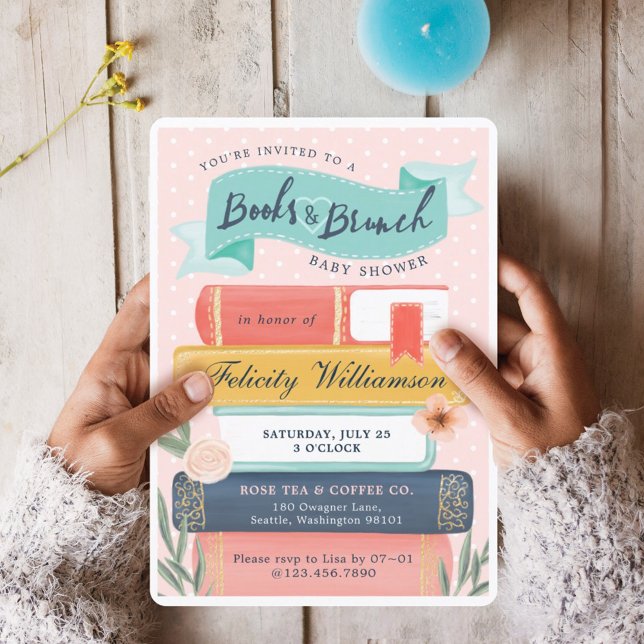 Chic Books & Brunch Floral Baby shower Invitation (Chic Books & Brunch Floral Baby Shower Invitation)